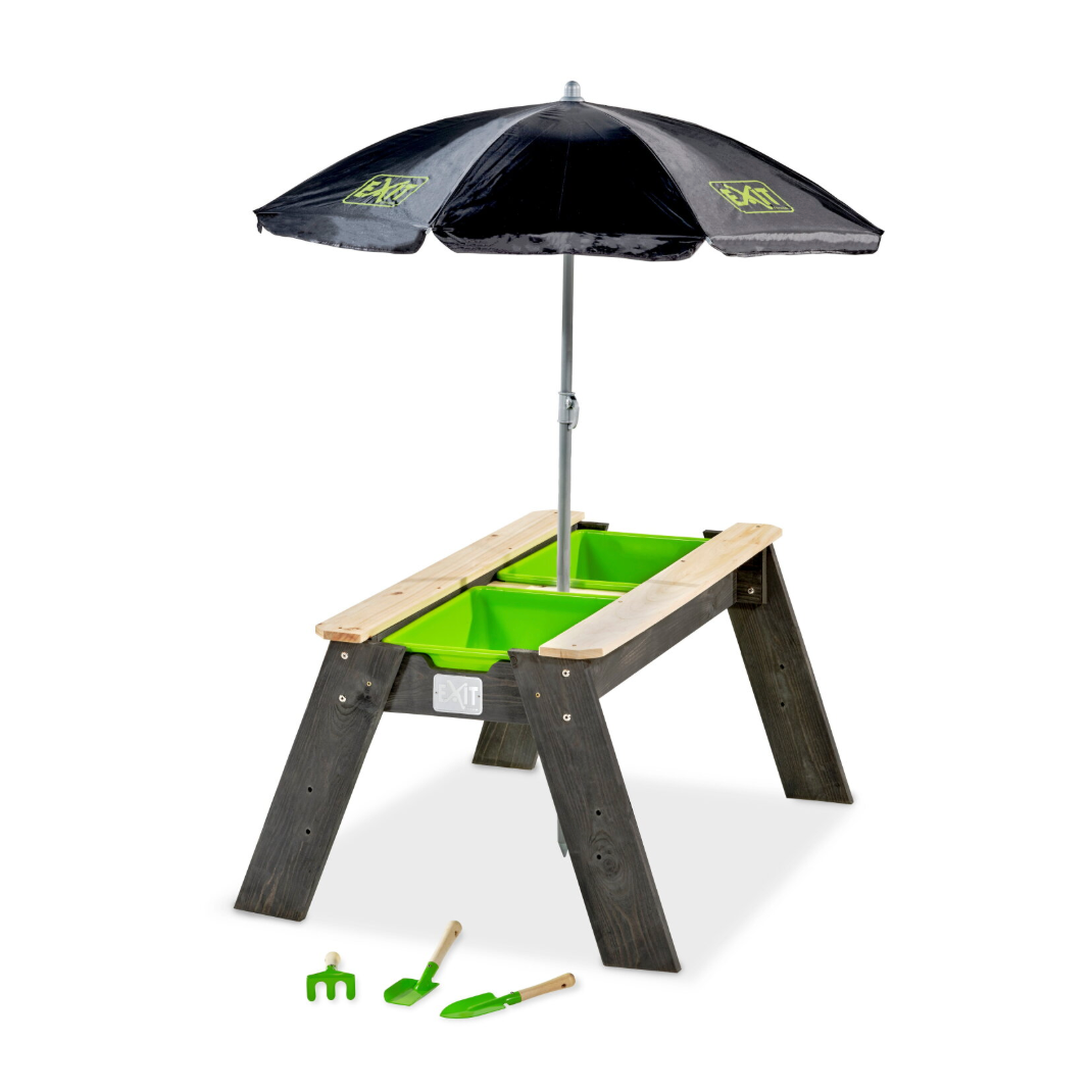 Table de sable et d'eau Aksent avec parasol et outils de jardinage